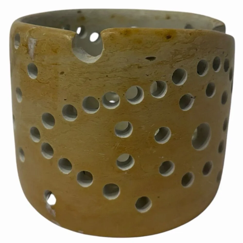 Studio Pottery Luminary Candle Holder Asymmetrical Pierced Ceramic Art Decor